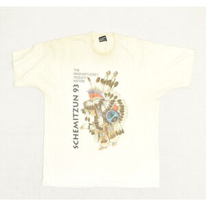 VTG 90s Men Cotton Beige Size L Schemitzun 93 Single Stiched Mashantucket Pequot